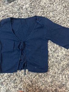Blue Tie-Front Top