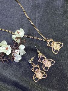 Cute Teddy Bear Necklace and Earring