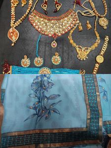 Combo Set Soft Silk Saree With Jewellery Se