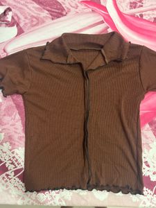 Brown Ribbed Crop Top