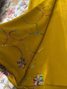 Mustard Yellow Sequin Saree(FIXED PRICE)