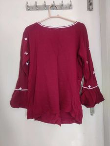 Maroon Embroidered Top