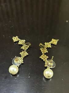 Blue Floral Pearl Drop Earrings