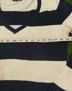 Imported Striped V-Neck Knit Sweater