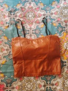 Brown Faux Leather Corset Top
