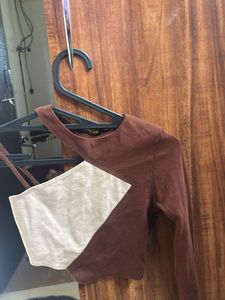 Brown Color Block Long Sleeve Top