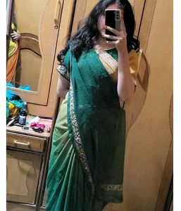 Elegant Green &amp; Gold Saree dabka zari work blouse