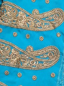 Heavy Embroidered Sky Blue Saree With Blouse