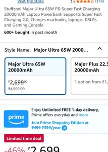 Stuffcool Major Ultra 65W 20000mAh Powerbank