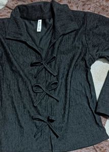 Cute Black Tie-Front Top
