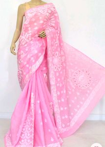 LUCKNOWI Pink Chikan Saree