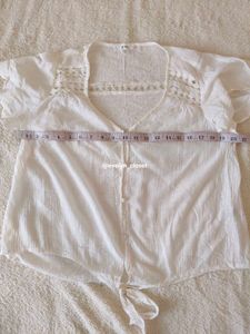 White Crochet Detail Tie-Front Top