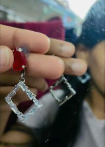 Red Crystal and Diamond Shape Drop Earrings