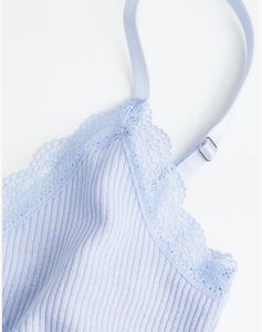 Lace Trimmed Ribbed Crop Top