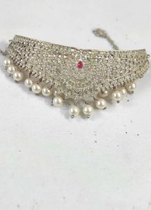 Elegant Choker Necklace with Pearl&amp;Ruby Accent
