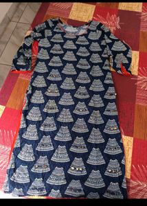 Blue Printed Kurti With Loose Plazzo