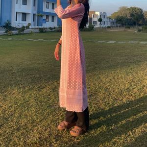 Elegant Pink chikankari Lucknowi kurti