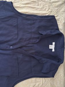Navy Sleeveless Button-Down Top