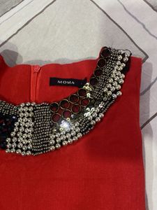 Red Dress with Beaded Collar