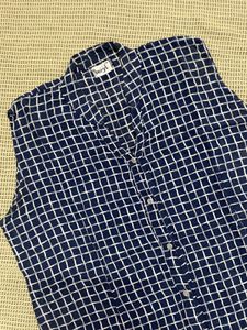 Blue &amp; White Checkered Sleeveless Shirt