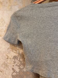 Zara Basic Ribbed Grey Crop Top, Bust-34/32