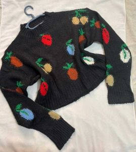 🎁Buy1 Get1 Free Crop Charcoal Fruit Sweater ()