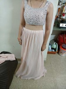 Blush Sequin Crop Top, Palazzo Pants &amp; Shrug Set