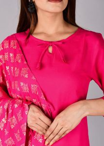 Pink Kurta Palazzo Dupatta Set