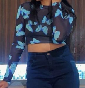 Butterfly Print Mesh Top