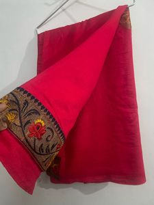 Pink Saree With Stitched Blouse.