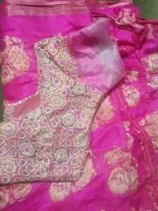 Pink Floral Saree &amp; Blouse