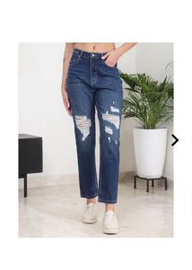 Shein ankle length mid wash distressed jeans