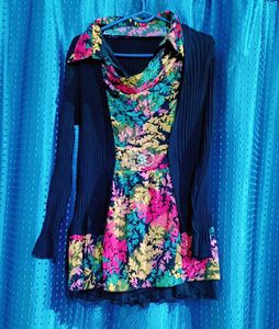 Floral Dress and Cardigan Set