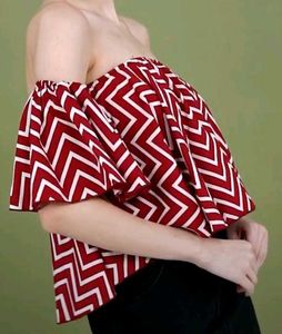 Berrylush Red Printed Bardot Top