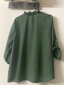 Olive Green Ruffle Blouse