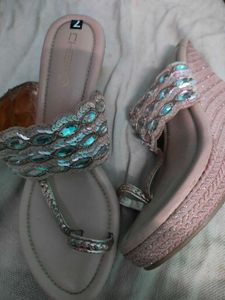 Wedge Sandals .. Sequence And Pearl Work
