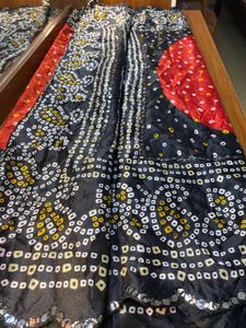 ❤️Red &amp; Black Bandhani Saree💥