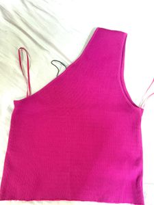 Zara Hot Pink One-Shoulder Ribbed Tank