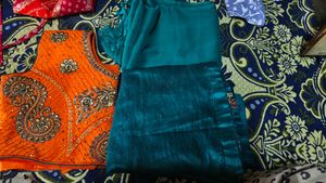 Teal Green And Orange Lehnga