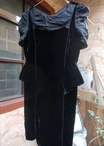 Vintage Black Velvet Peplum Dress