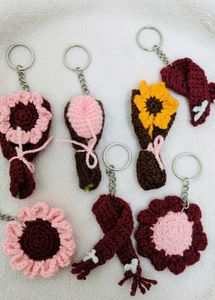 Crochet Flower Keychains - Handmade