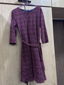 Purple Midi Dress with Belt