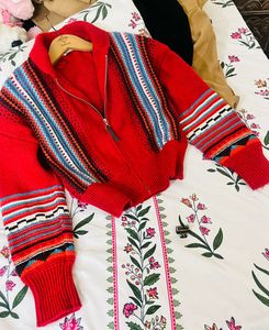 zara red knit cardigan