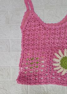 A Beautiful Crochet Top Having Beautifu Flower.🌸.