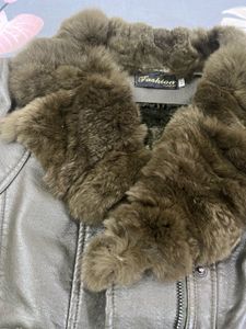 olive Fur Collar Leather Jacket