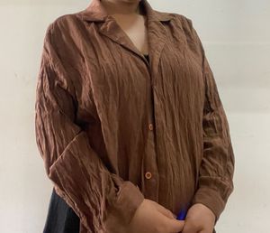 Brown Textured Button-Up