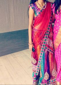 Multicoloured Netted Lehenga/half Saree