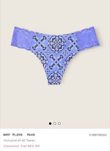 VS Pink Blue Lace Thong - Unused - Size XS