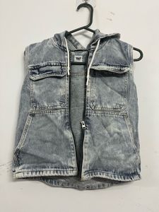 Denim Sleeveless Hoodie Vest