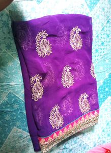 Purple Embroidered Saree